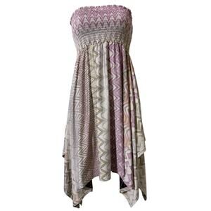 Smocked Asymmetrical y2k Dress Size S Fairy Ballet Flowy Strapless Geometric